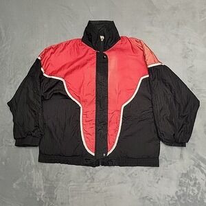 Vintage Colorblock Jacket Women M Red Black Windbreaker Full Zip 80s 90s Retro